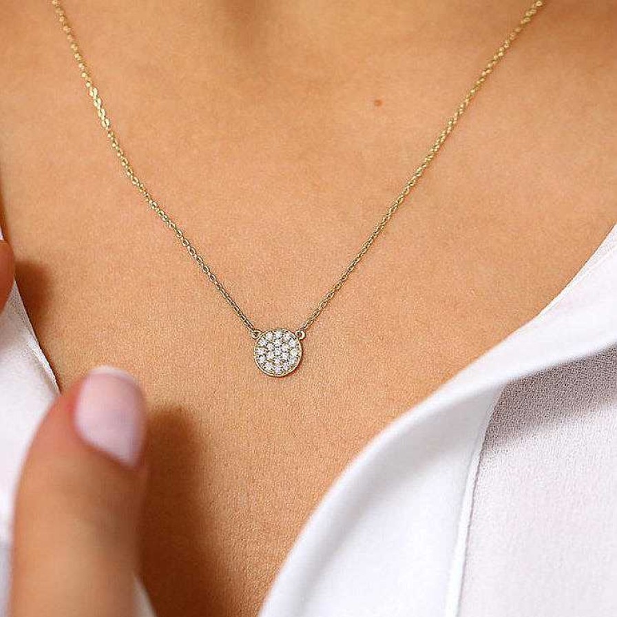 Necklaces Ferkos Fine Jewelry | Pave Diamond Disc Necklace