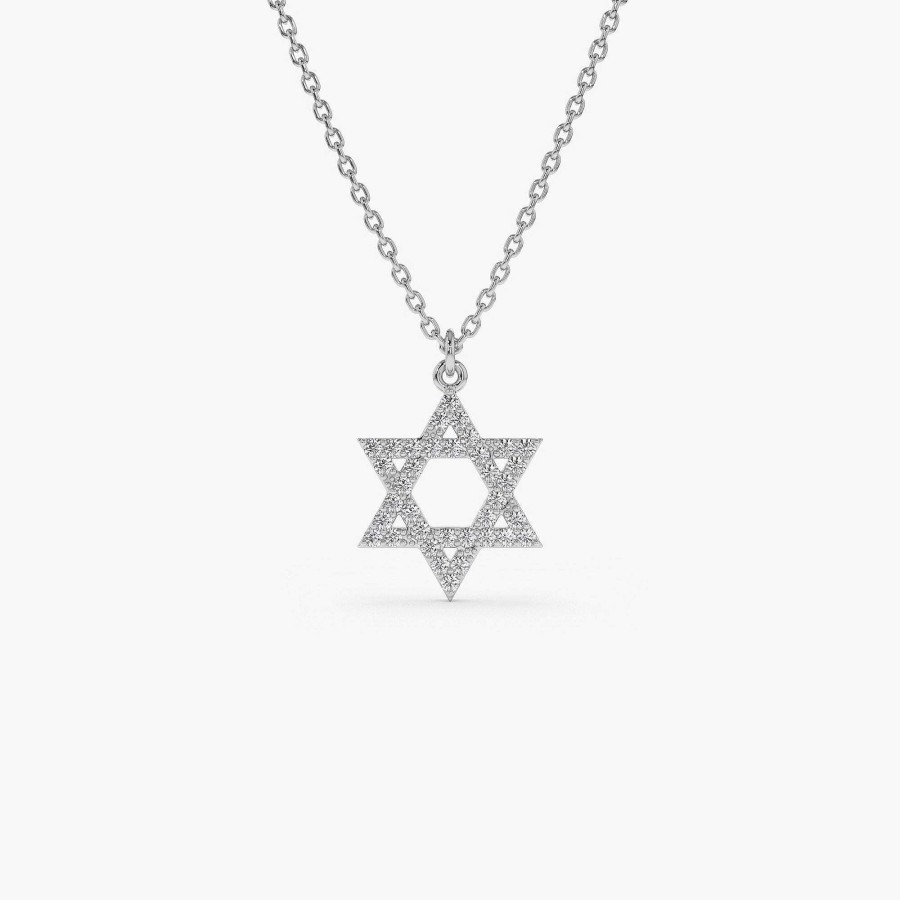 Necklaces Ferkos Fine Jewelry | 14K Star Of David Round Diamond Necklace