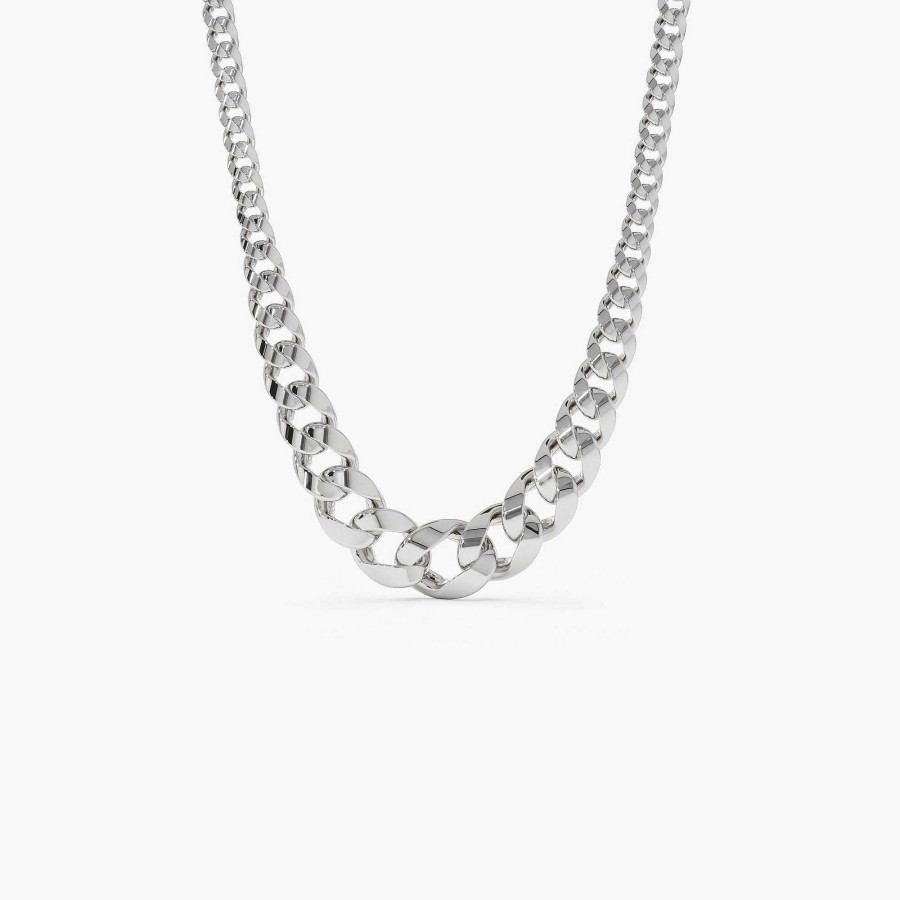 Necklaces Ferkos Fine Jewelry | 14K Wide Graduating Curb Link Chain Necklace 12Mm - 5Mm