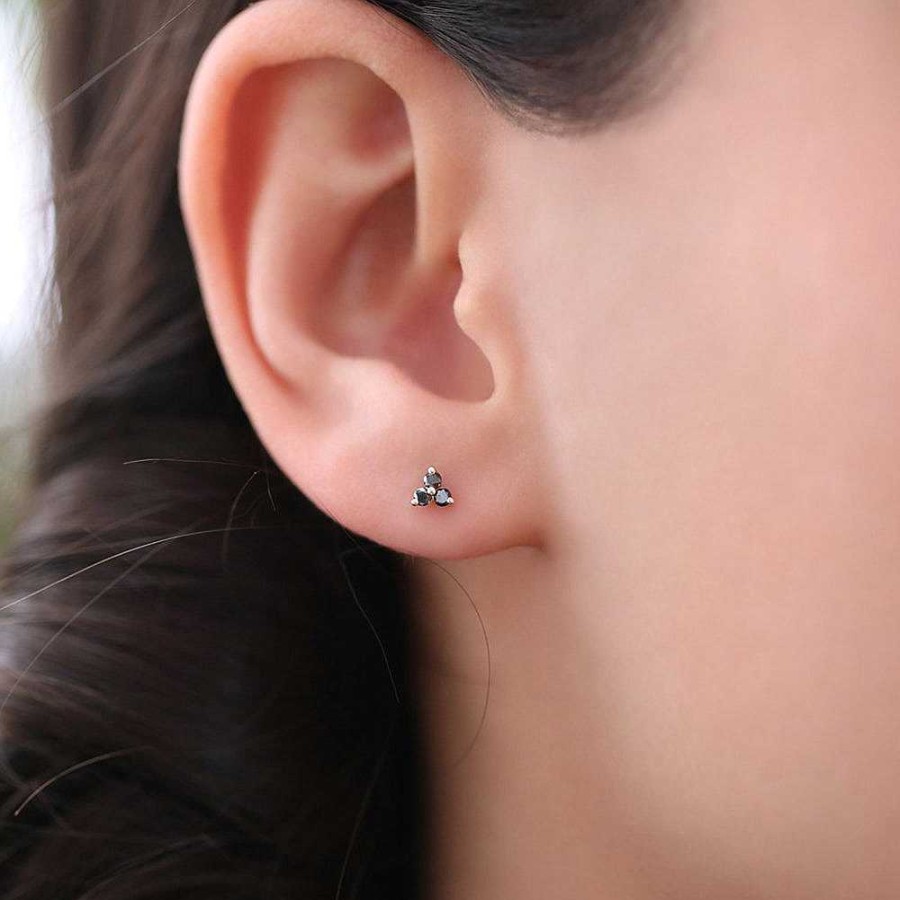 Earrings Ferkos Fine Jewelry | Tiny Black Diamond Trio Stud Earrings