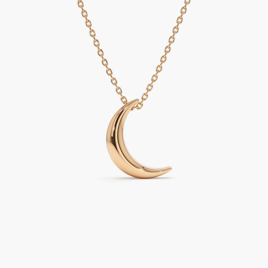 Necklaces Ferkos Fine Jewelry | 14K Half Moon Crescent Charm Necklace