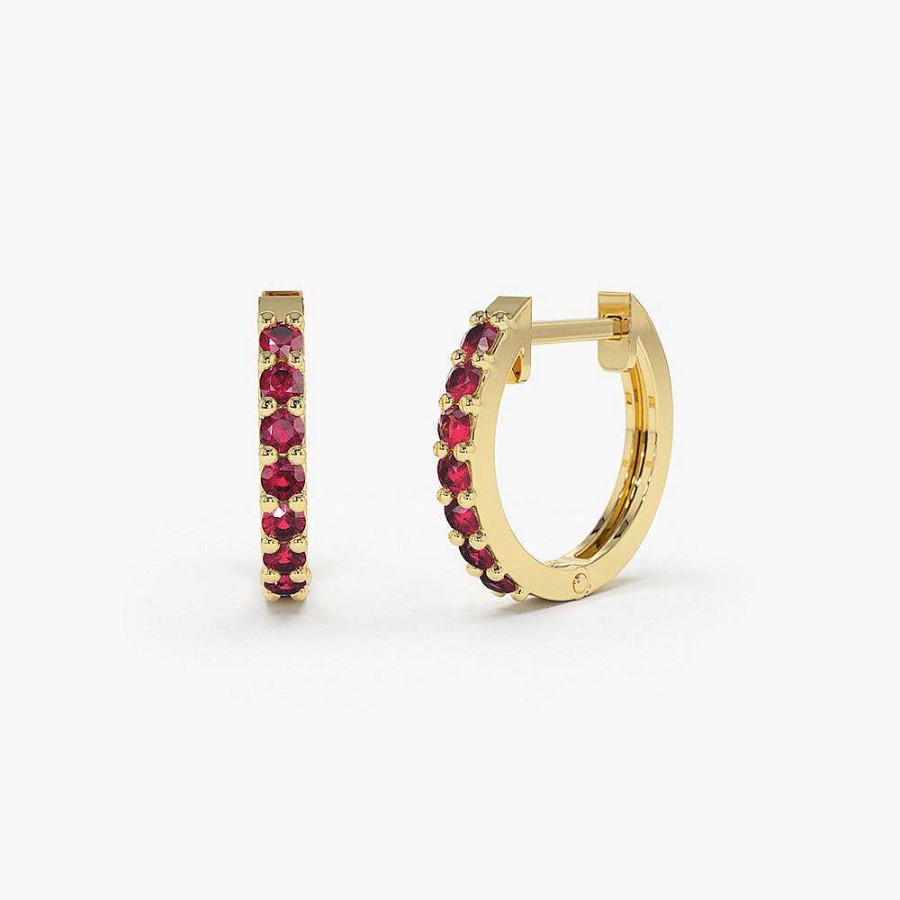 Earrings Ferkos Fine Jewelry | Ruby Huggie Hoop Earrings