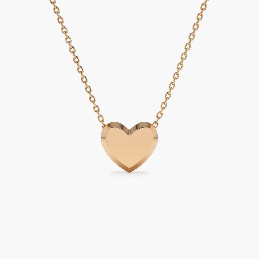 Necklaces Ferkos Fine Jewelry | 14K Puffed Heart Slider Necklace