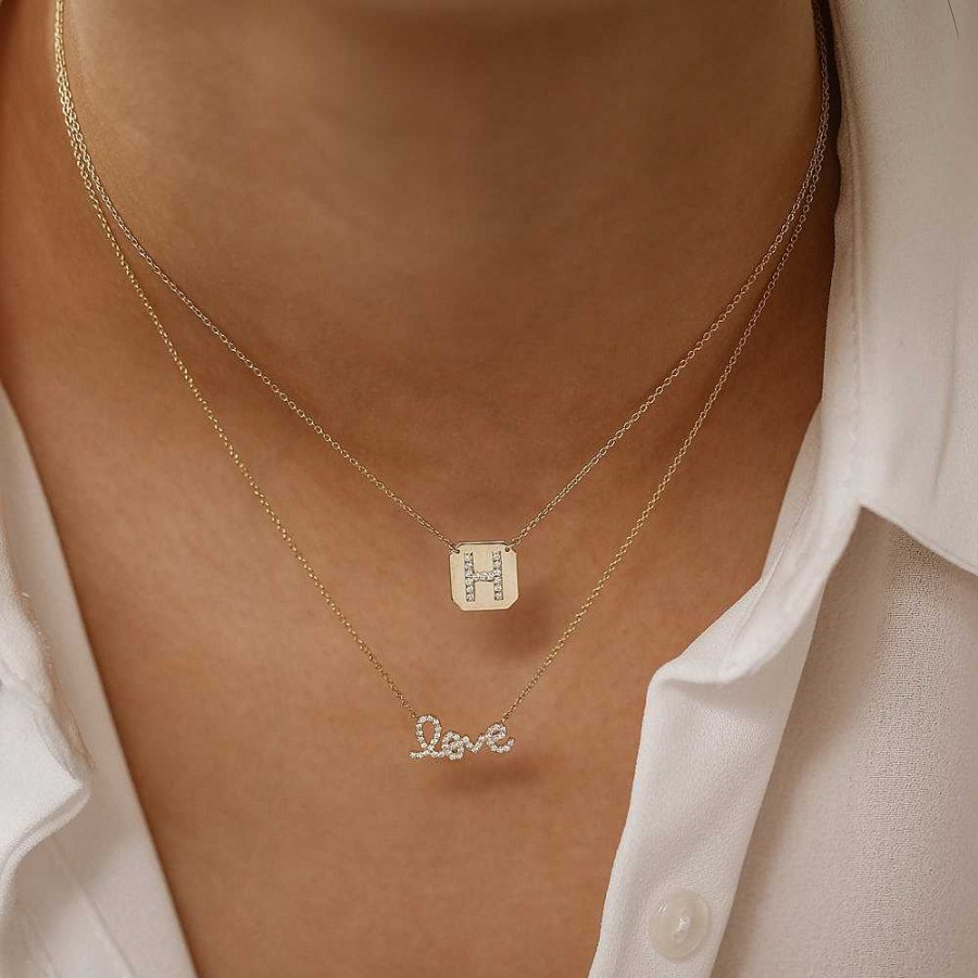 Necklaces Ferkos Fine Jewelry | 14K Solid Gold Diamond Letter Necklace