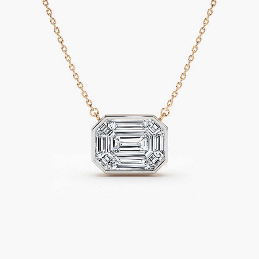 Necklaces Ferkos Fine Jewelry | 14K Illusion Setting Step Cut Mosaic Diamond Necklace