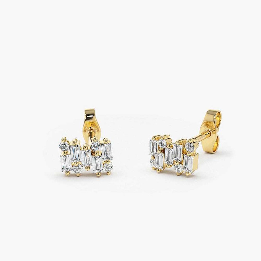 Earrings Ferkos Fine Jewelry | 14K Baguette Diamond Mixed Shape Stud Earrings