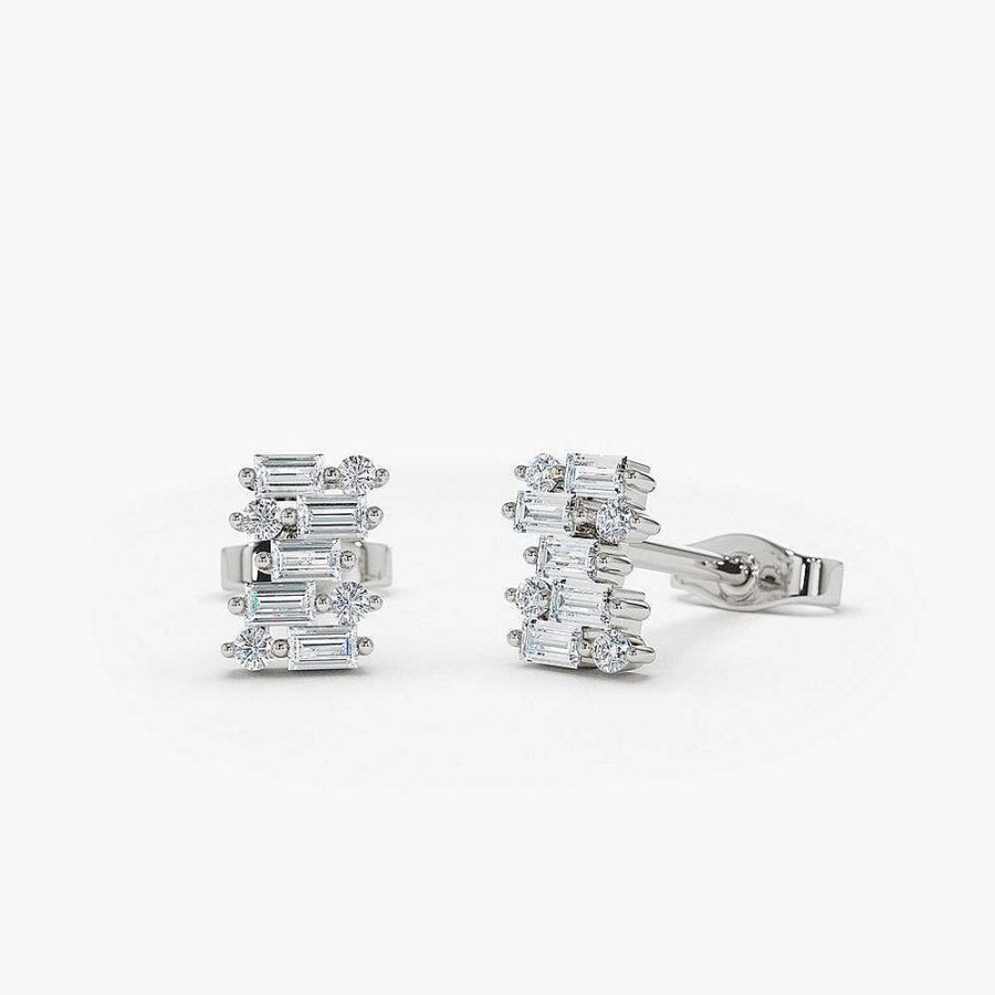 Earrings Ferkos Fine Jewelry | 14K Baguette Diamond Mixed Shape Stud Earrings