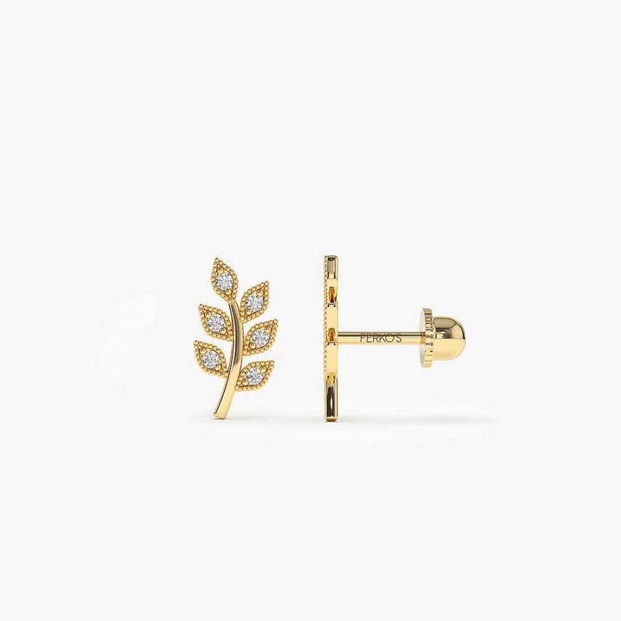 Earrings Ferkos Fine Jewelry | 14K Leaf Diamond Helix Piercing