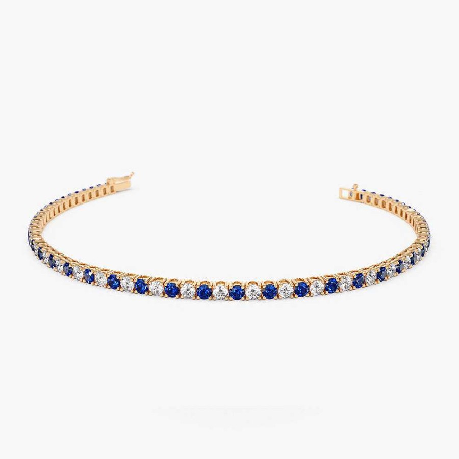 Bracelets Ferkos Fine Jewelry | 14K Prong Setting Diamond And Sapphire Tennis Bracelet