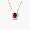 Necklaces Ferkos Fine Jewelry | 14K Oval Shape Ruby With Baguette Halo Setting Necklace