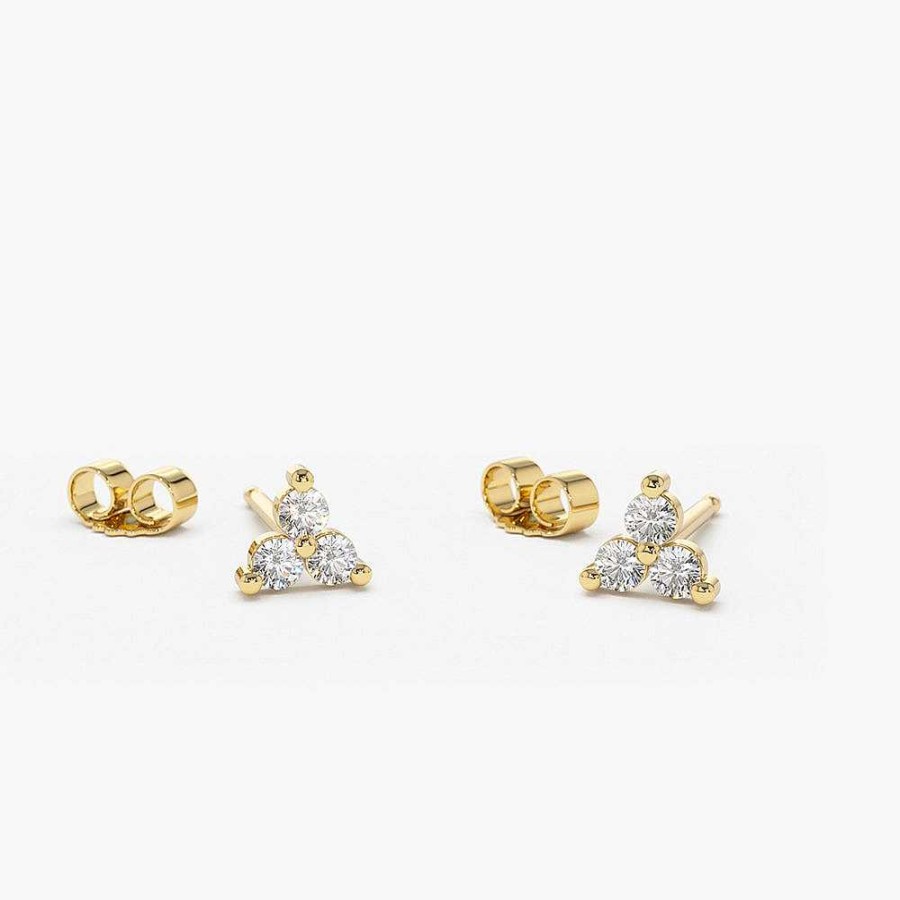 Earrings Ferkos Fine Jewelry | Prong Setting Diamond Trio Tiny Stud Earrings