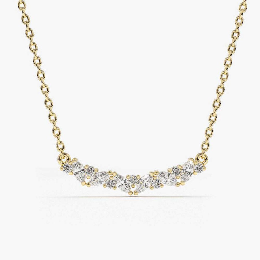 Necklaces Ferkos Fine Jewelry | Slanted Marquise And Round Diamond Necklace