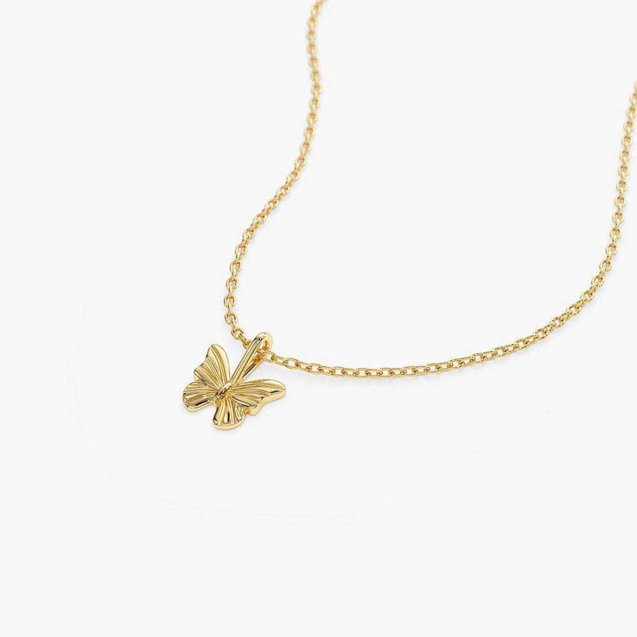 Necklaces Ferkos Fine Jewelry | 14K Mini Butterfly Charm Necklace