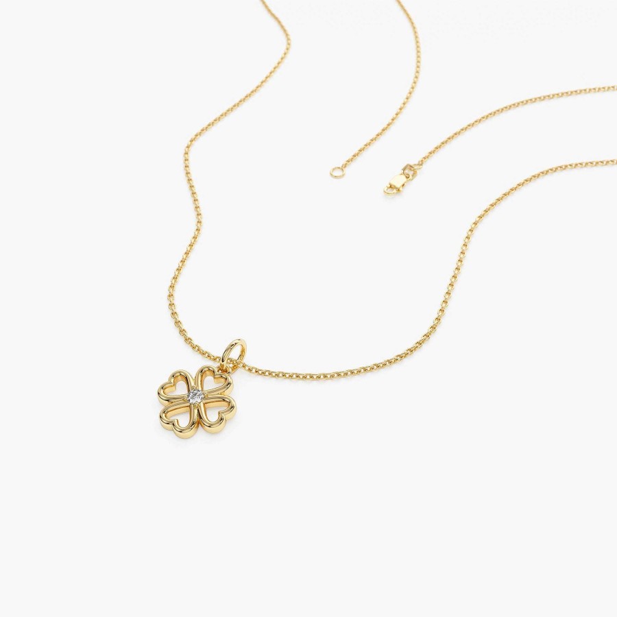 Necklaces Ferkos Fine Jewelry | 14K Single Diamond Clover Necklace