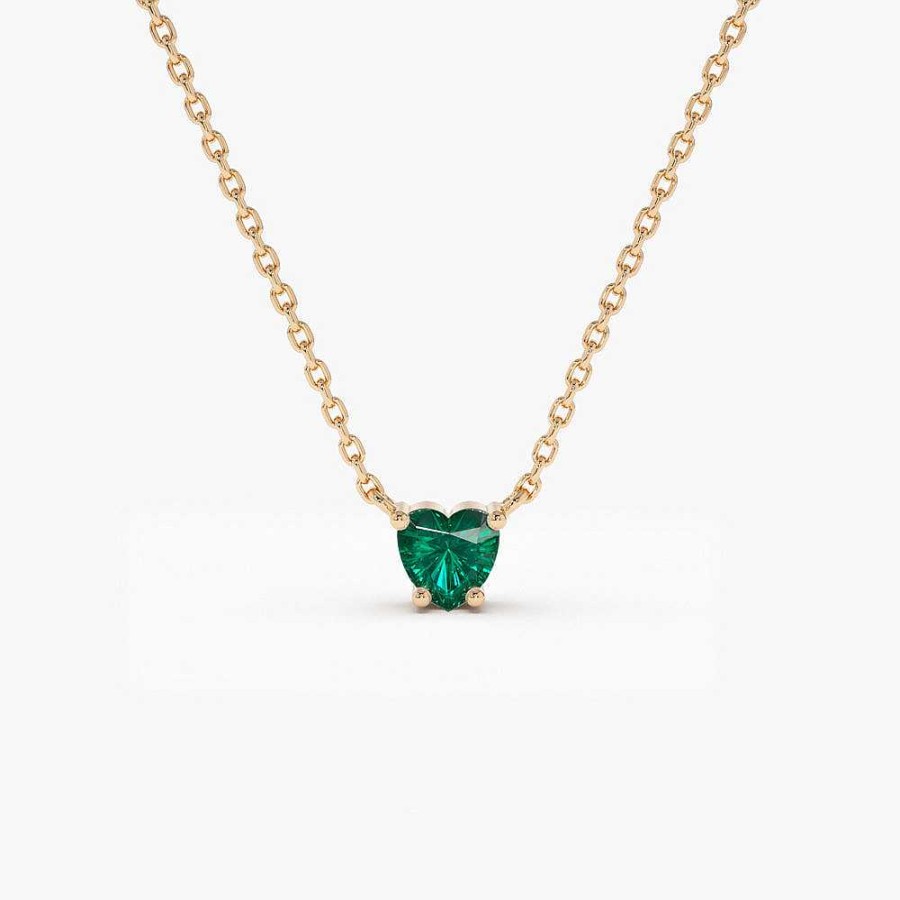 Necklaces Ferkos Fine Jewelry | 14K Heart-Shape Emerald Necklace