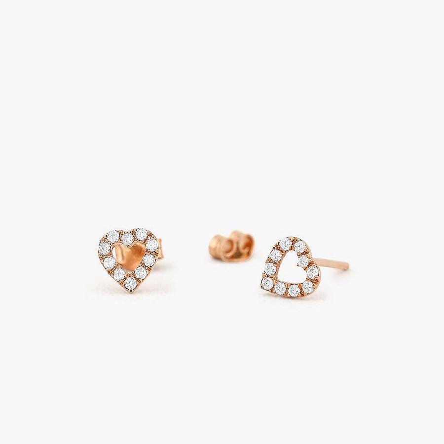 Earrings Ferkos Fine Jewelry | Mini Heart Earrings Diamond Studs