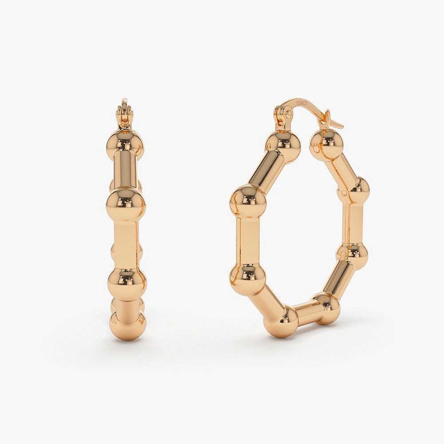 Earrings Ferkos Fine Jewelry | 14K Beaded Tube Hoop Earrings