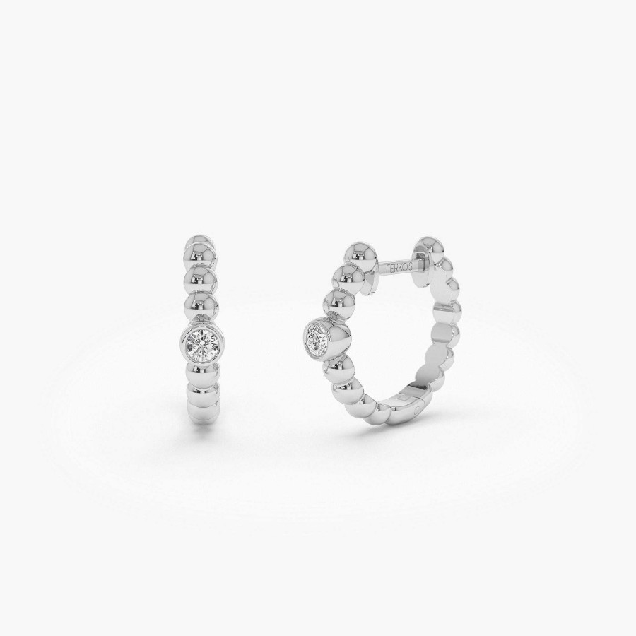 Earrings Ferkos Fine Jewelry | 14K Bezel Setting Beaded Diamond Huggies