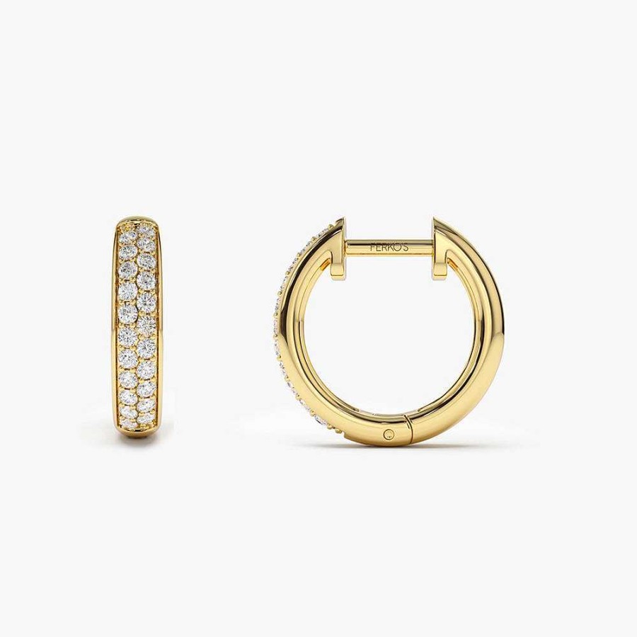 Earrings Ferkos Fine Jewelry | 14K Double Row Micro Pave Petite Diamond Hoops