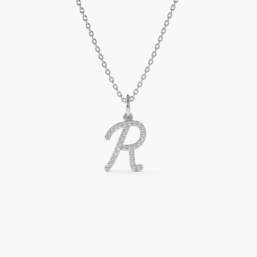 Necklaces Ferkos Fine Jewelry | 14K Diamond Script Initial Necklace