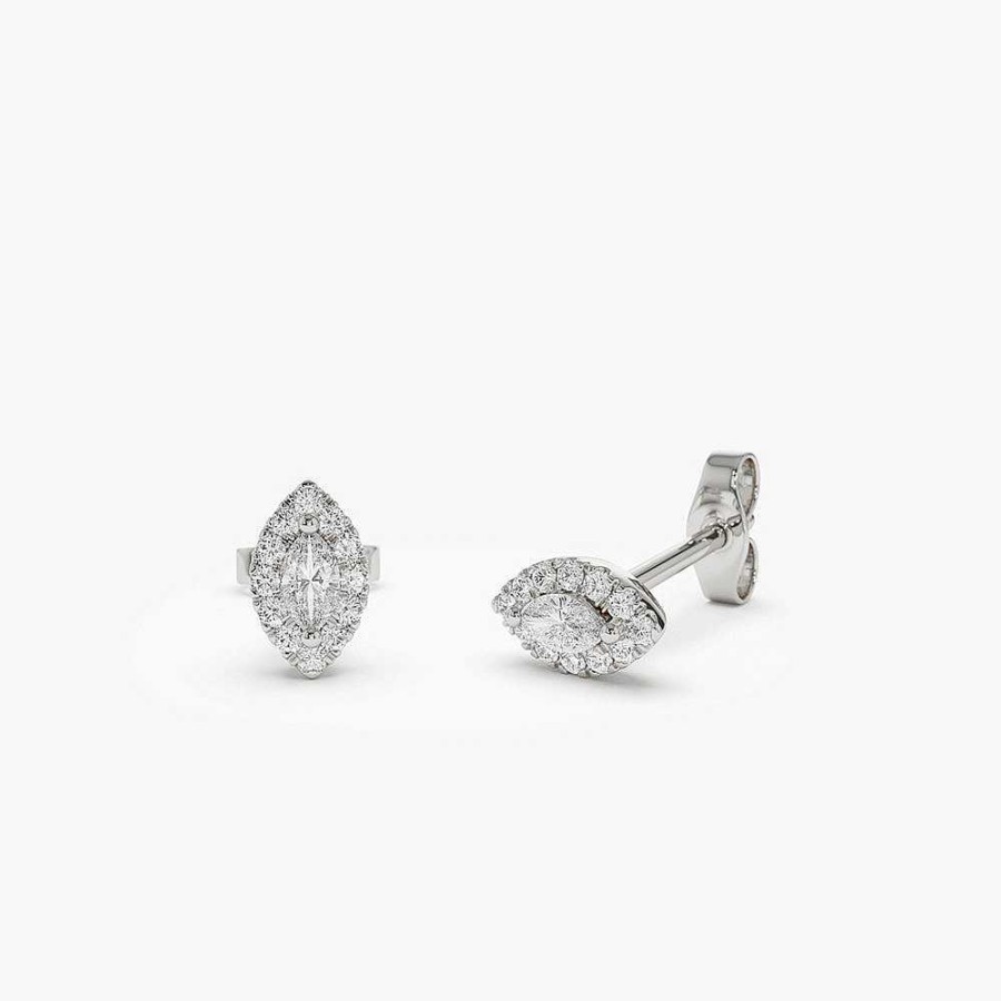 Earrings Ferkos Fine Jewelry | 14K Marquise Diamond In Halo Setting Diamond Studs