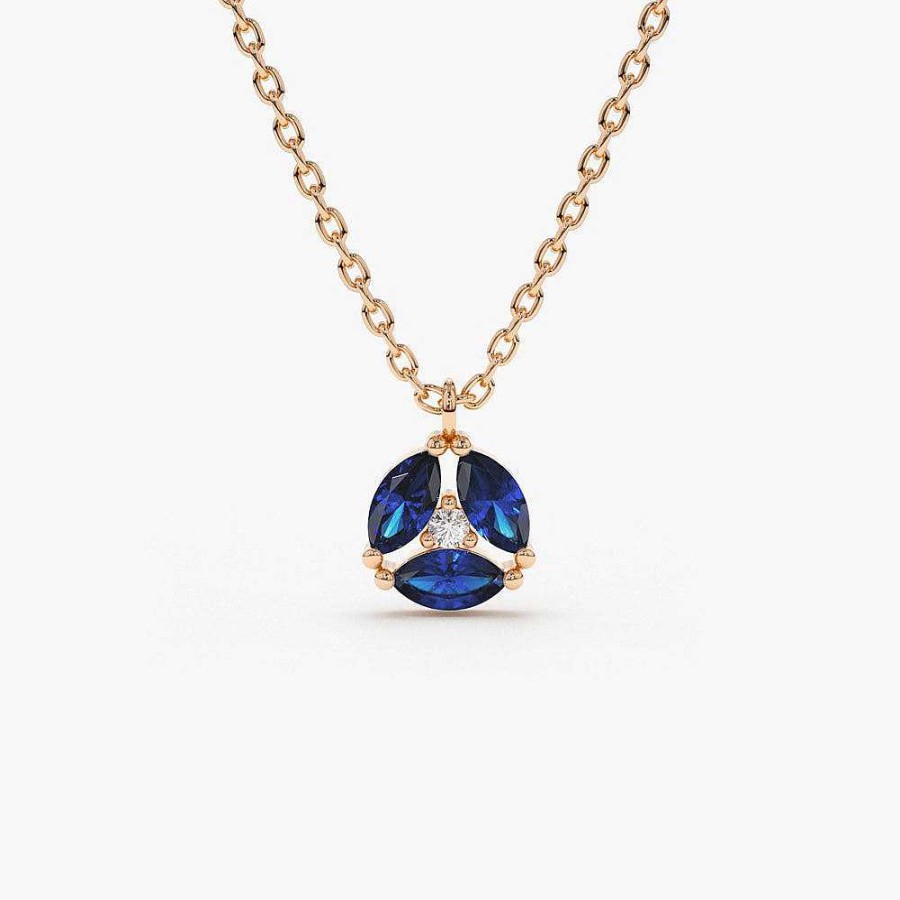 Necklaces Ferkos Fine Jewelry | 14K Marquise Sapphire Cluster Necklace