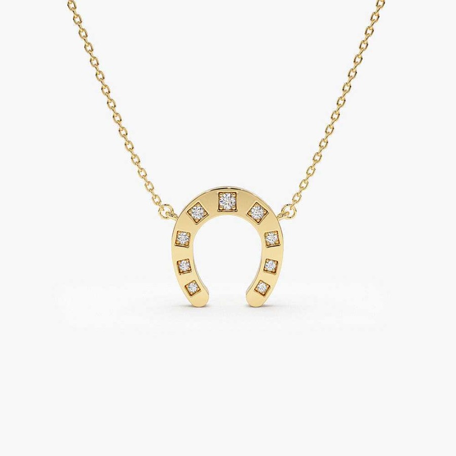 Necklaces Ferkos Fine Jewelry | 14K Good Luck Diamond Horseshoe Necklace