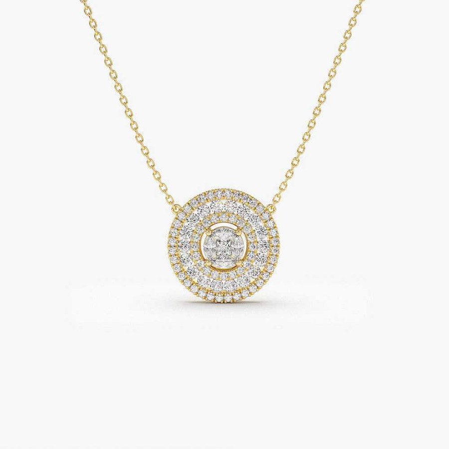 Necklaces Ferkos Fine Jewelry | 14K Illusion Setting Solitaire Diamond In Halo Setting