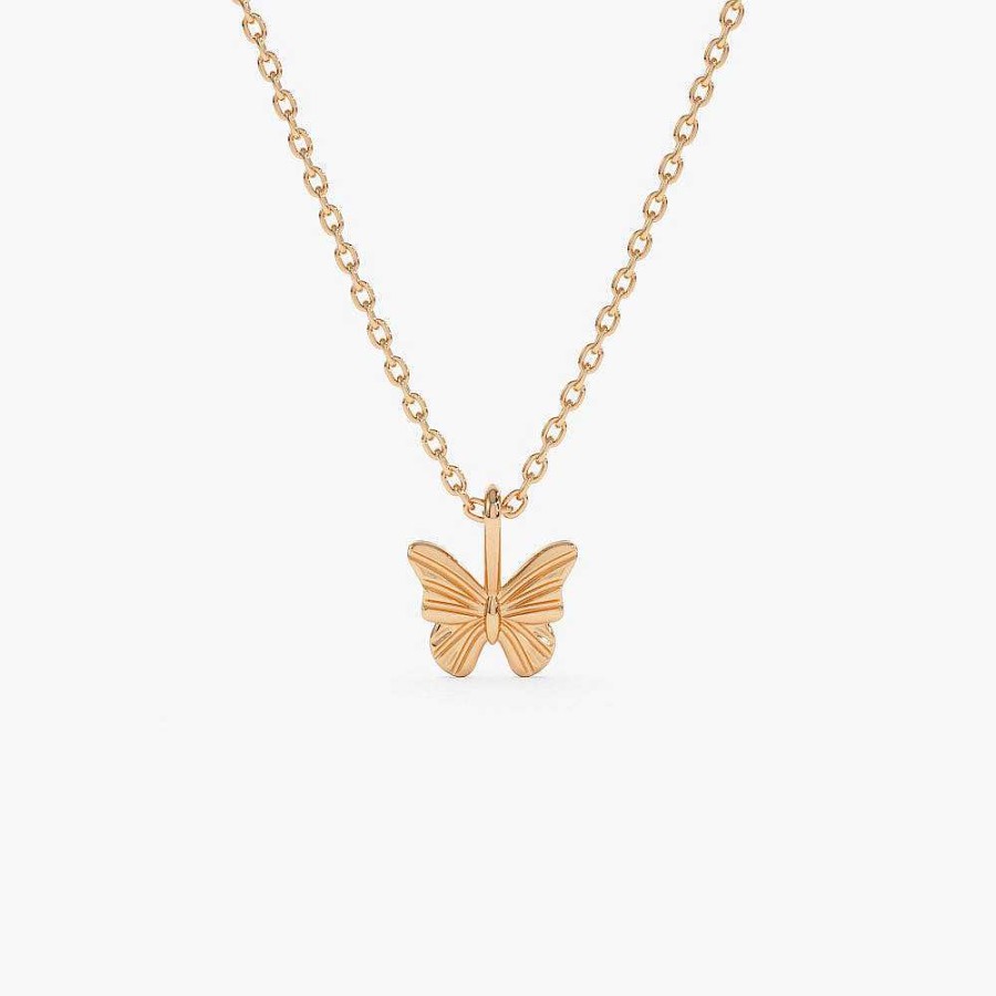 Necklaces Ferkos Fine Jewelry | 14K Mini Butterfly Charm Necklace