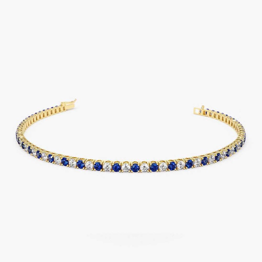 Bracelets Ferkos Fine Jewelry | 14K Prong Setting Diamond And Sapphire Tennis Bracelet