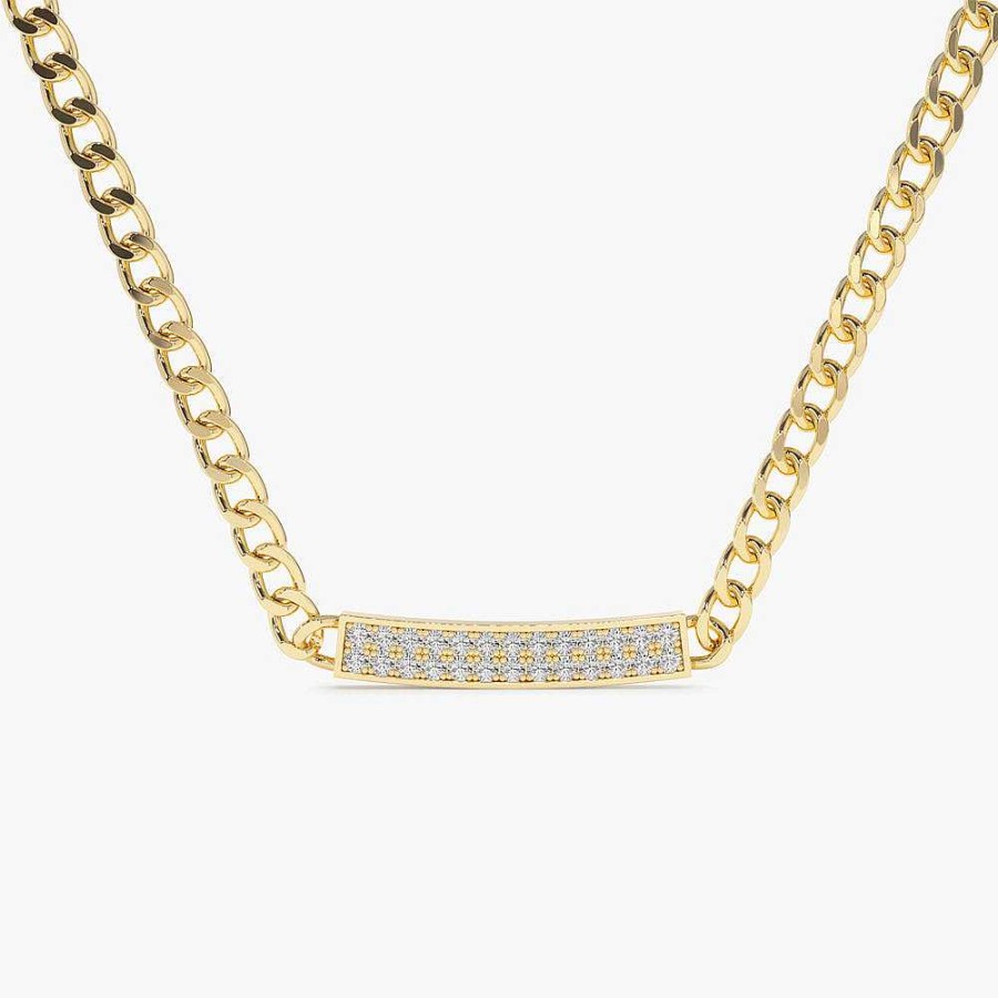 Necklaces Ferkos Fine Jewelry | 14K Gold 3Mm Curb Link Diamond Pave Necklace