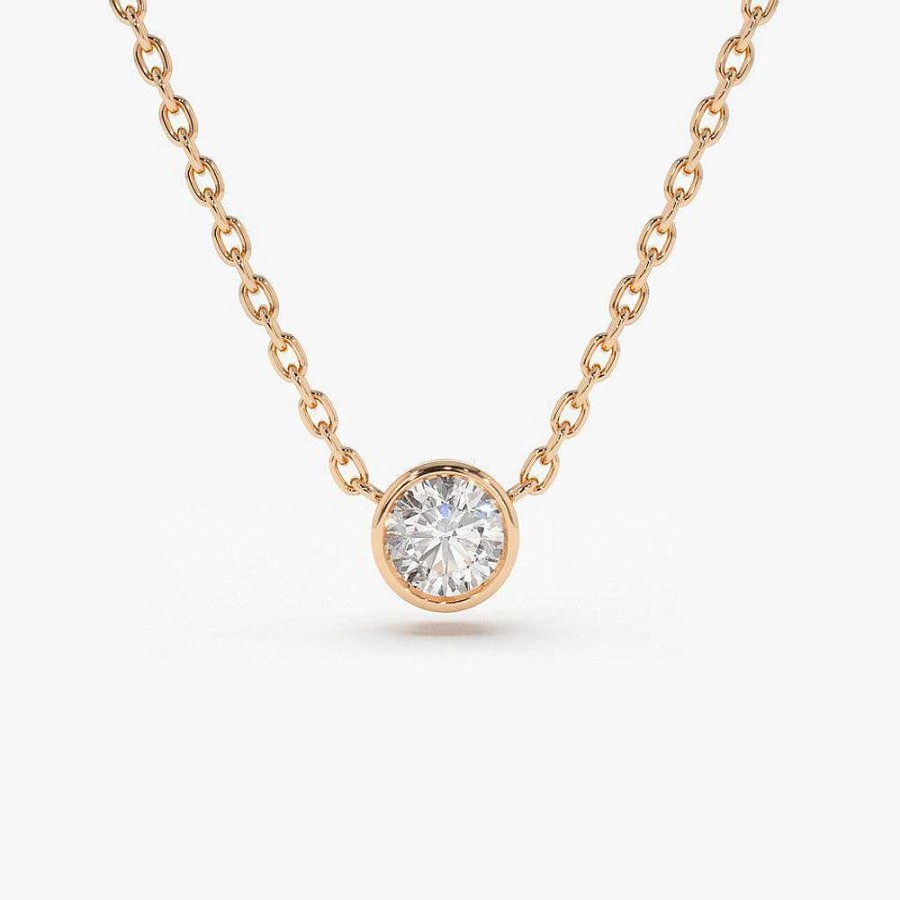 Necklaces Ferkos Fine Jewelry | 14K 0.20-0.50 Ctw Bezel Set Diamond Solitaire Necklace