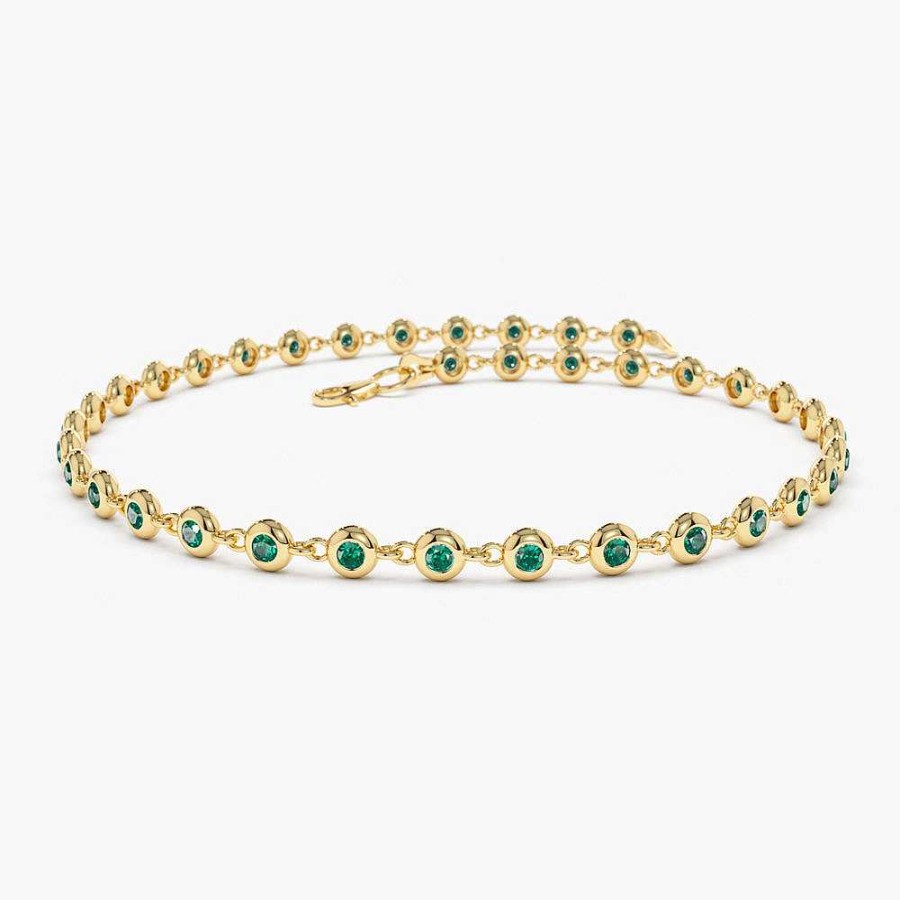 Bracelets Ferkos Fine Jewelry | 14K Bezel Set Emerald Tennis Bracelet