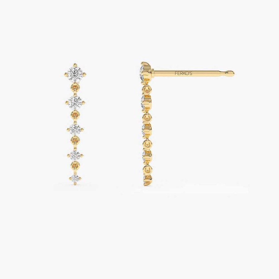 Earrings Ferkos Fine Jewelry | 14K Dangling 4 Prong Diamond Drop Earrings