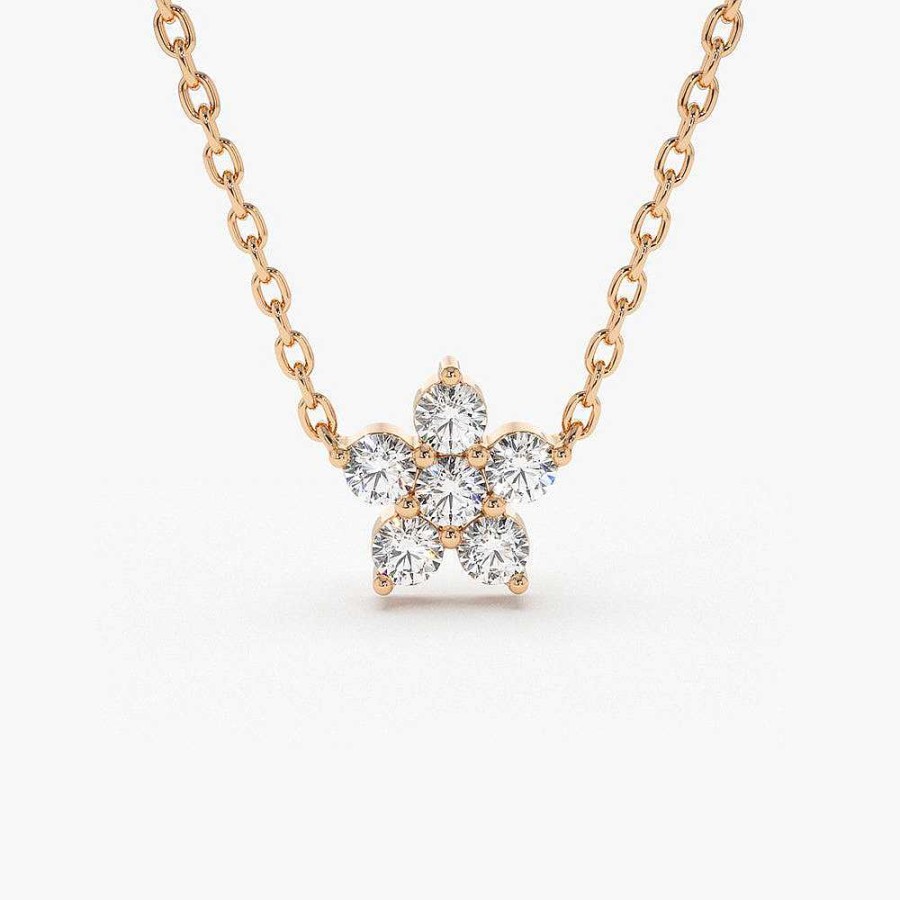 Necklaces Ferkos Fine Jewelry | Flower Charm Diamond Necklace