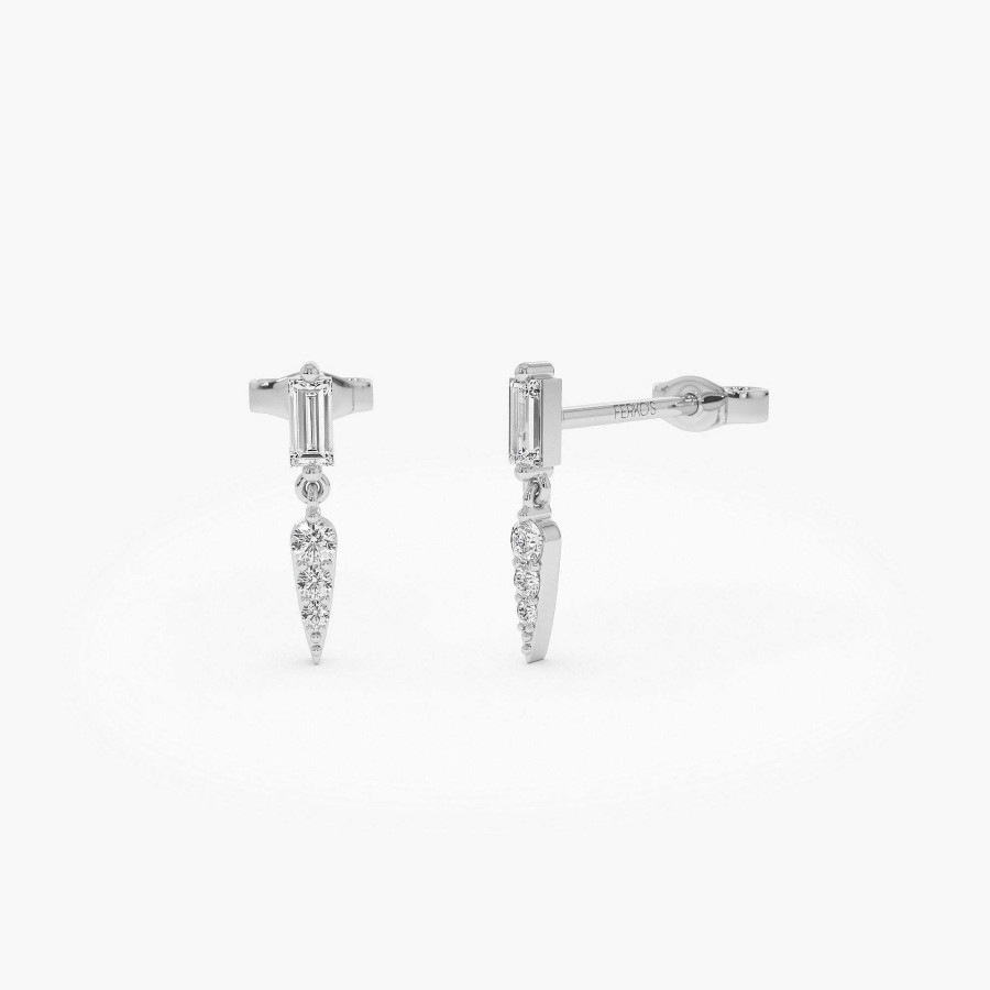 Earrings Ferkos Fine Jewelry | 14K Baguette & Round Diamond Dangle Spike Earrings