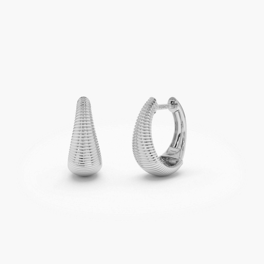 Earrings Ferkos Fine Jewelry | Ribbed Teardrop Hoop Earrings