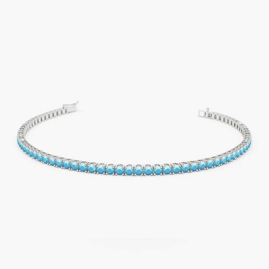 Bracelets Ferkos Fine Jewelry | 14K Prong Setting Turquoise Tennis Bracelet