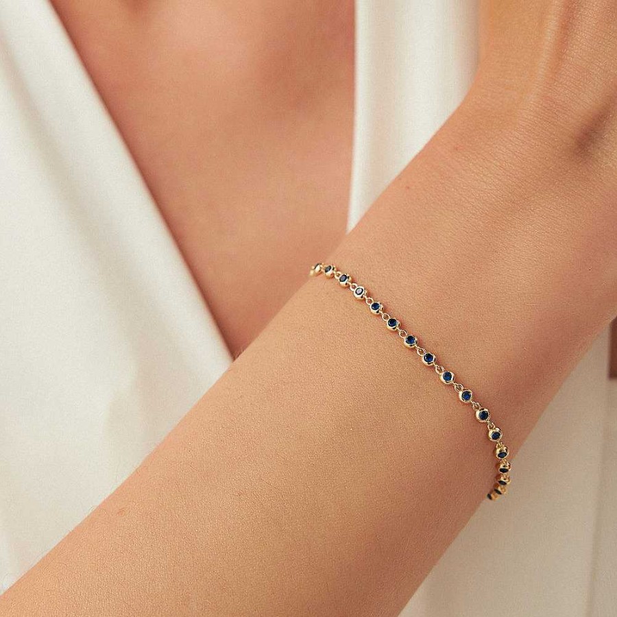 Bracelets Ferkos Fine Jewelry | 14K Bezel Set Sapphire Tennis Bracelet