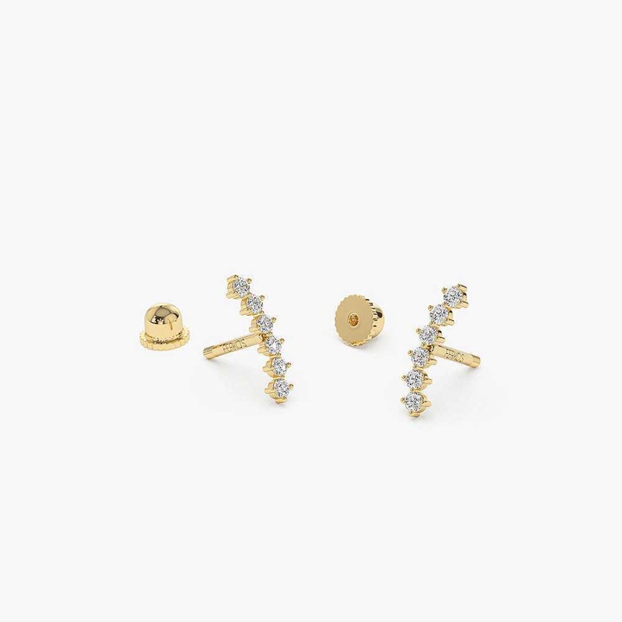 Earrings Ferkos Fine Jewelry | 14K Curved Diamond Cluster Helix Piercing