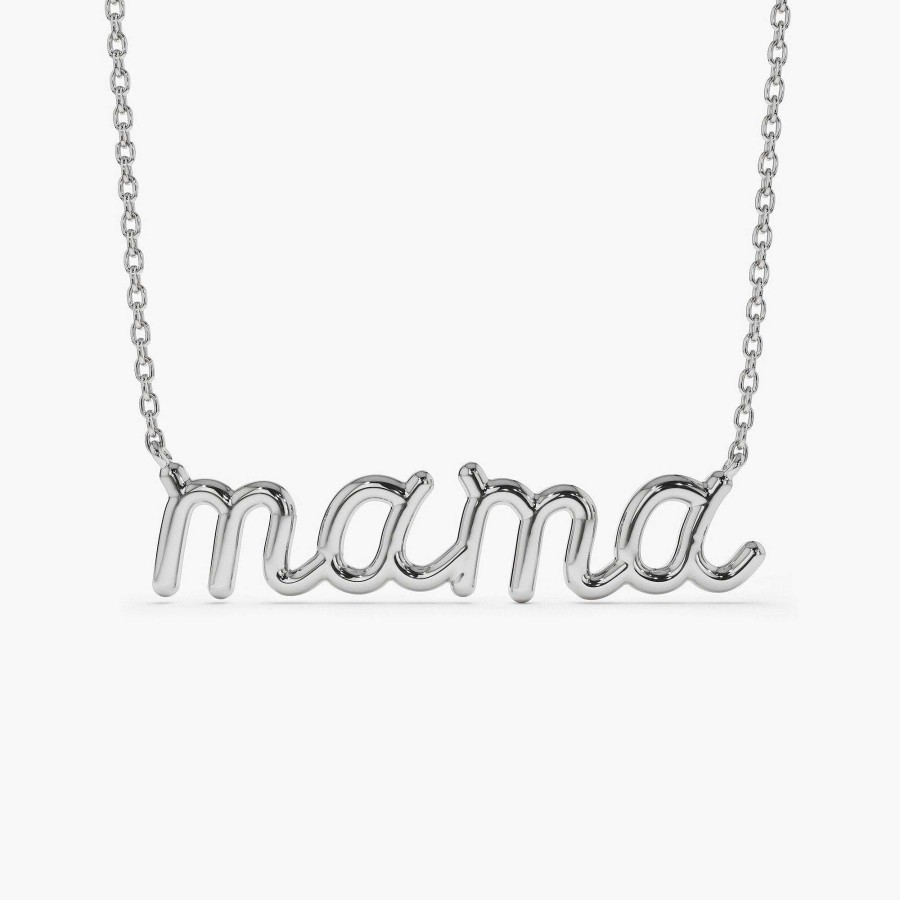 Necklaces Ferkos Fine Jewelry | 14K Plain Gold Script Mama Necklace