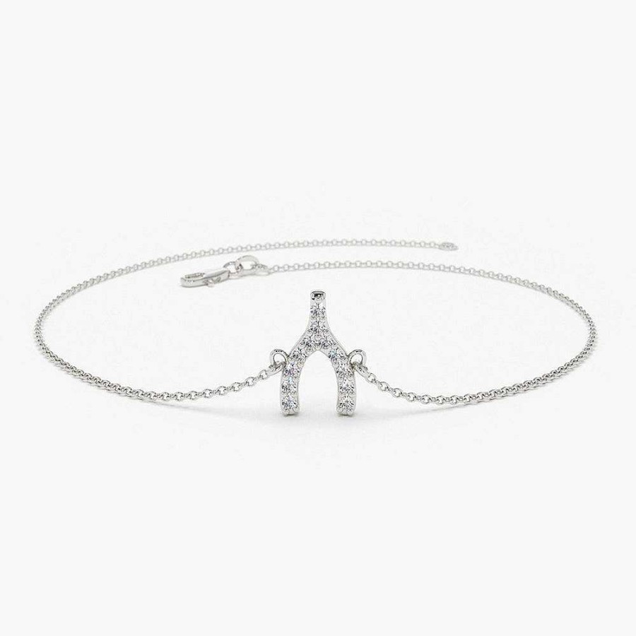 Bracelets Ferkos Fine Jewelry | 14K Diamond Wishbone Charm Bracelet