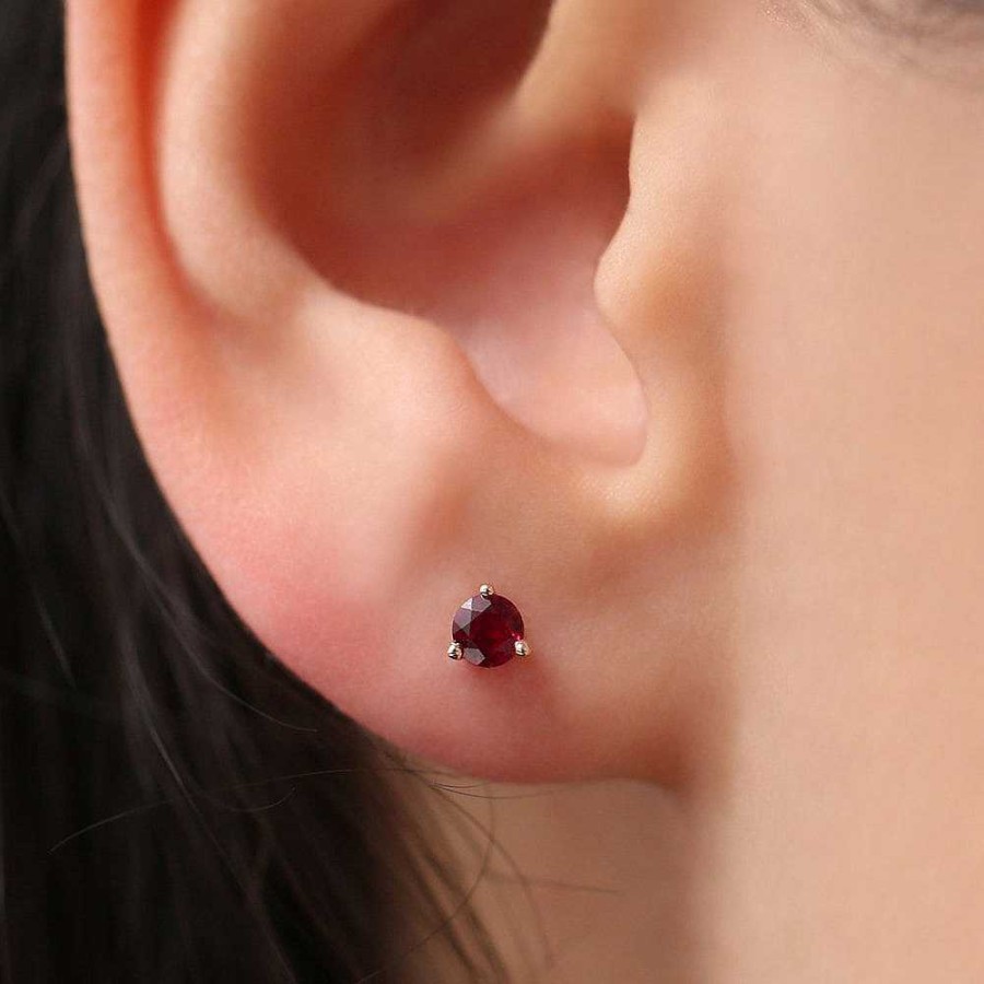 Earrings Ferkos Fine Jewelry | Round Cut Ruby Stud Earrings