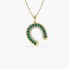 Necklaces Ferkos Fine Jewelry | 14K Emerald And Diamond Horseshoe Pendant