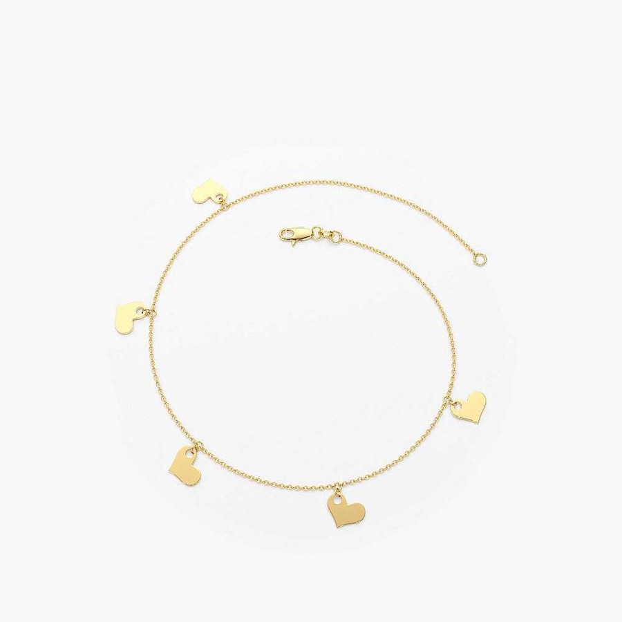 Bracelets Ferkos Fine Jewelry | 14K Solid Gold Dangle Heart Bracelet