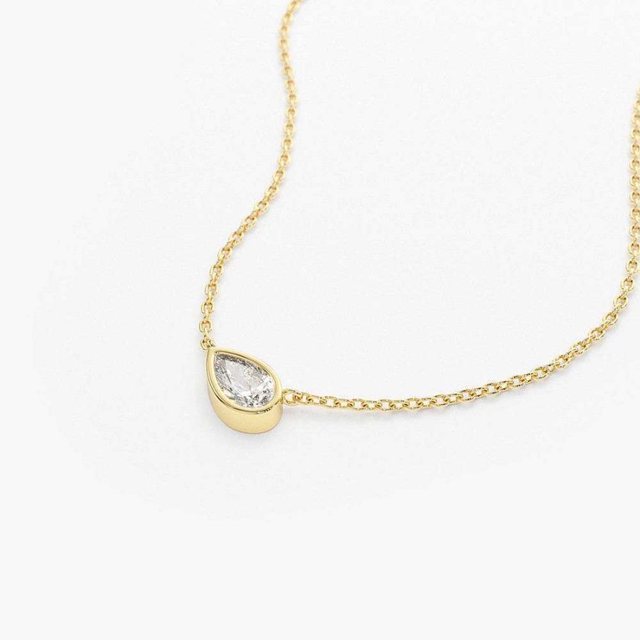 Necklaces Ferkos Fine Jewelry | Horizontal Pear Shape Diamond Solitaire Necklace