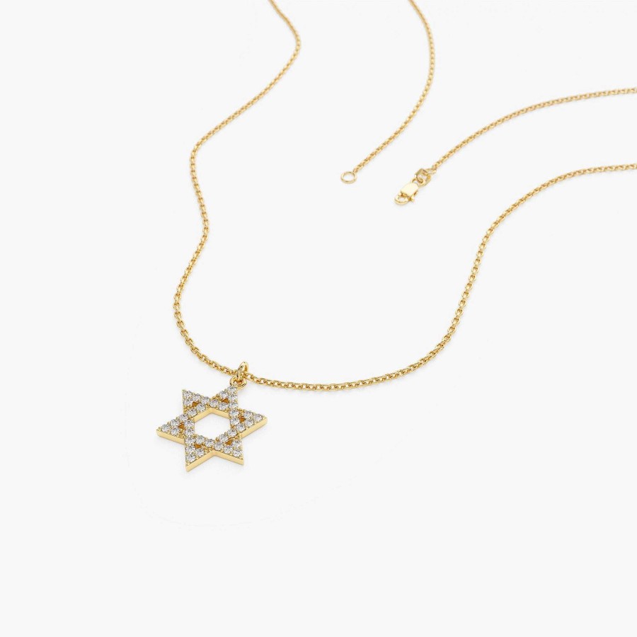 Necklaces Ferkos Fine Jewelry | 14K Star Of David Round Diamond Necklace