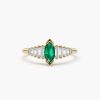 Rings Ferkos Fine Jewelry | Marquise Shape Emerald Ring With Baguette Accents