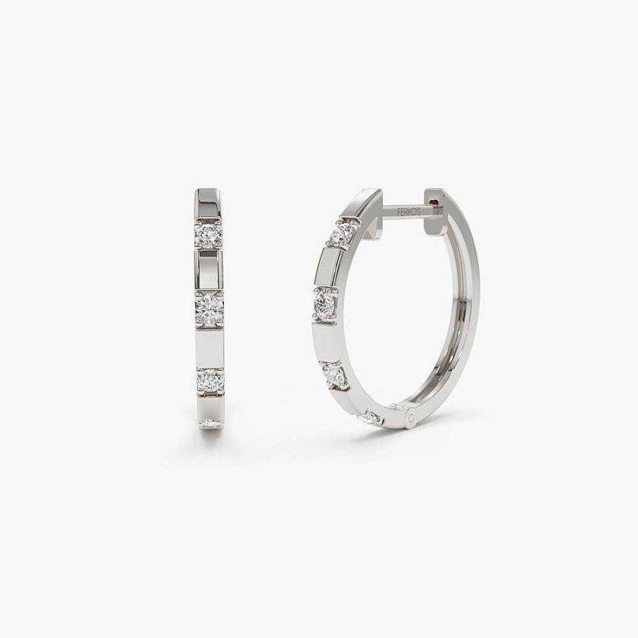 Earrings Ferkos Fine Jewelry | 14K Dainty Diamond Hoop Earrings