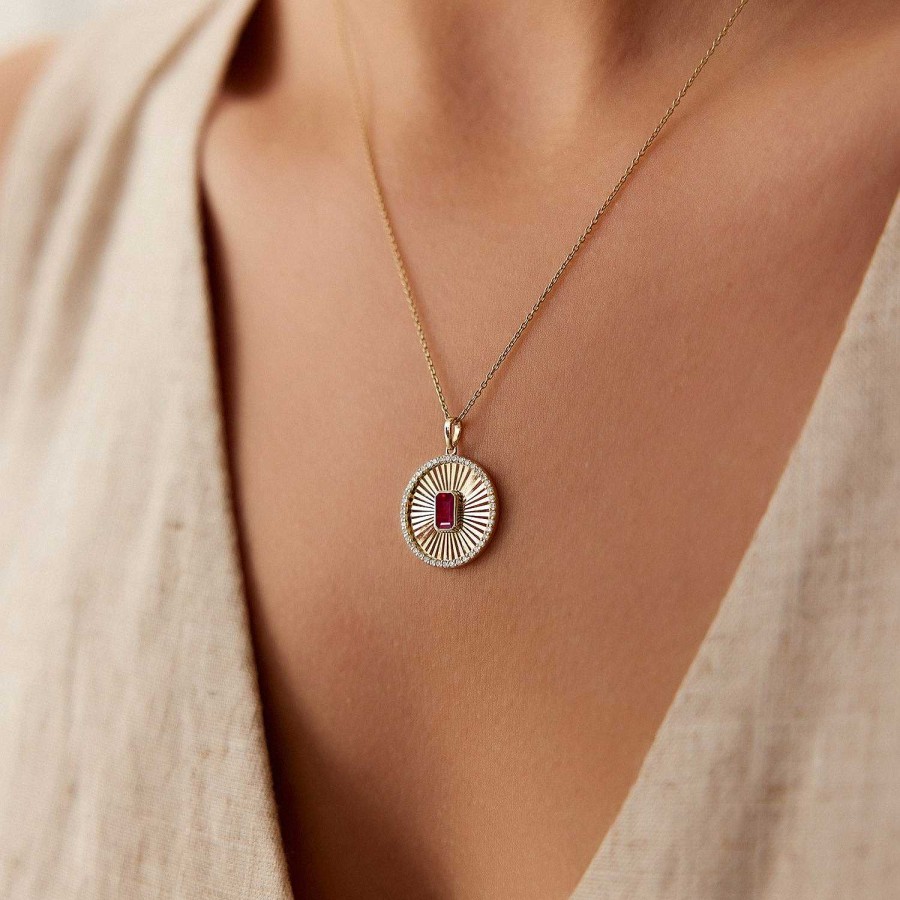 Necklaces Ferkos Fine Jewelry | 14K Ruby And Diamond Medallion Necklace